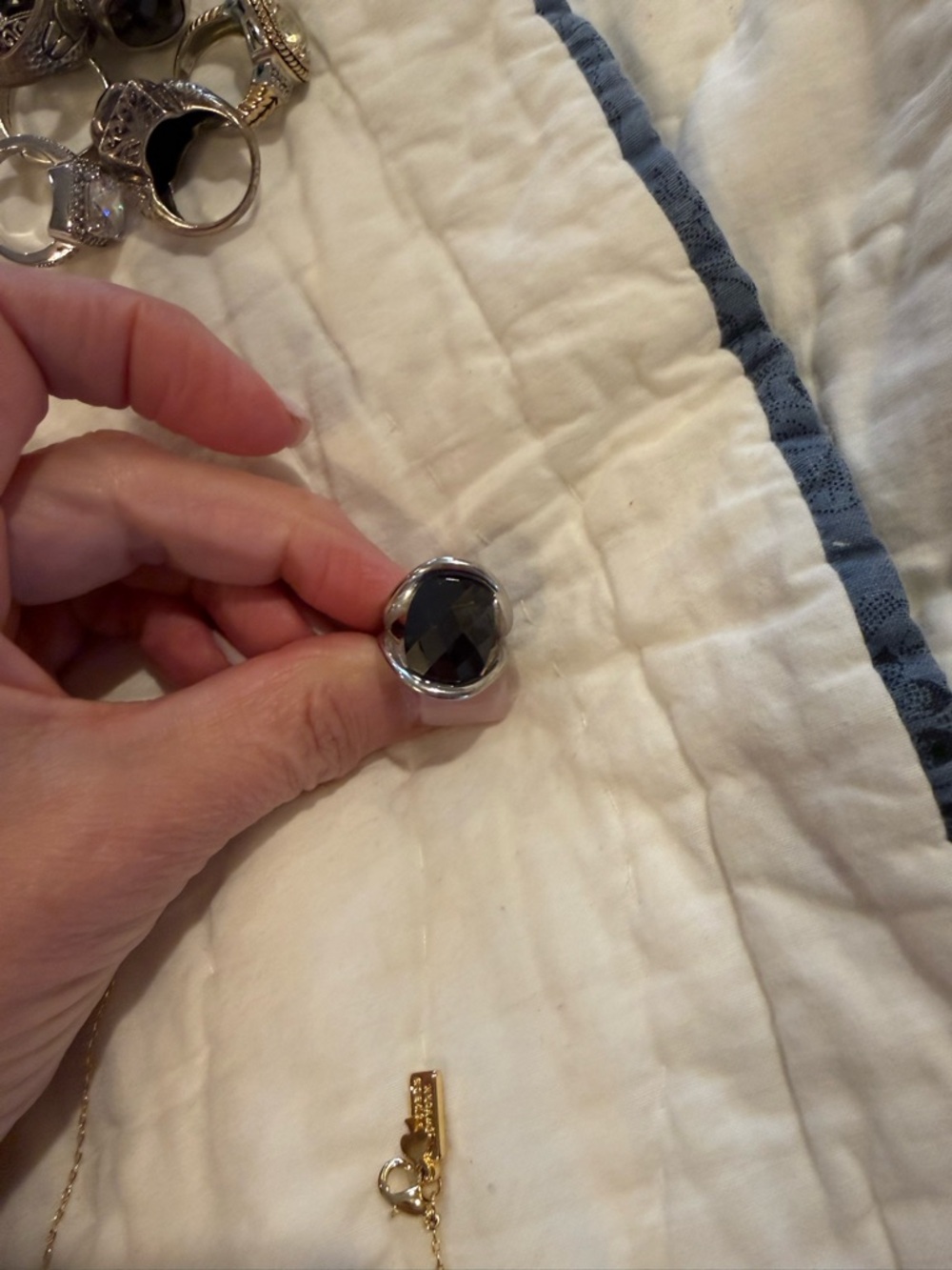 Lia Sophia Silver Ring with Faceted Black Stone